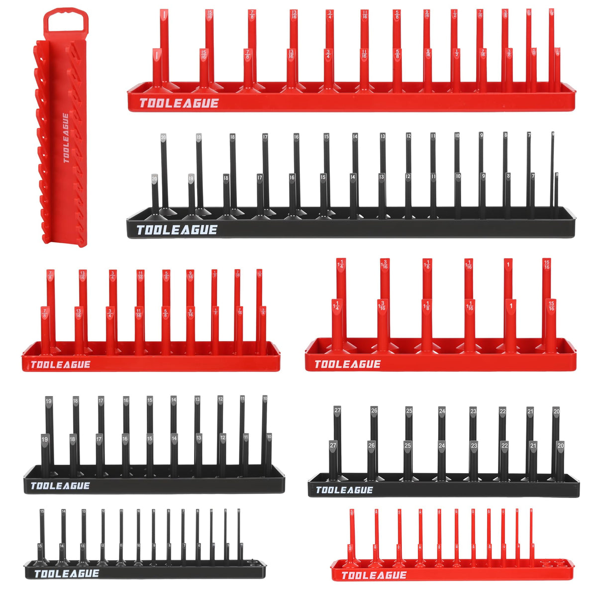 TOOLEAGUE red SAE socket tray keeps 1/4 drive sockets organized and easy to grab.