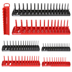 TOOLEAGUE red SAE socket tray neatly organizes sockets for quick access