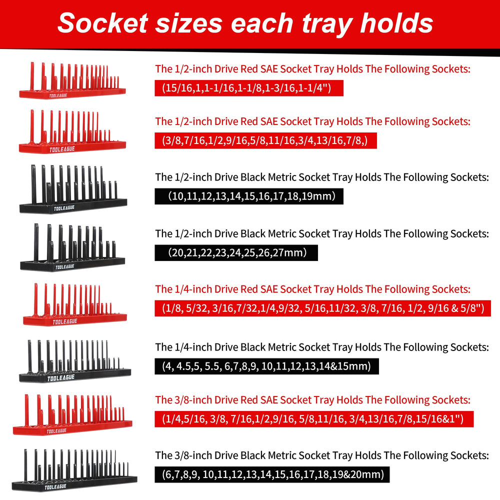 TOOLEAGUE socket-tray organization inside a drawer reduces clutter and improves visibility.