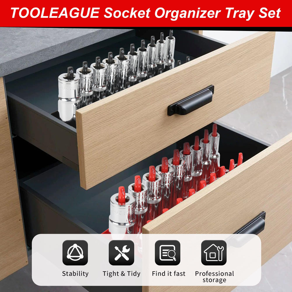 TOOLEAGUE toolbox compatibility and organization fits snugly in toolboxes for space-saving storage.