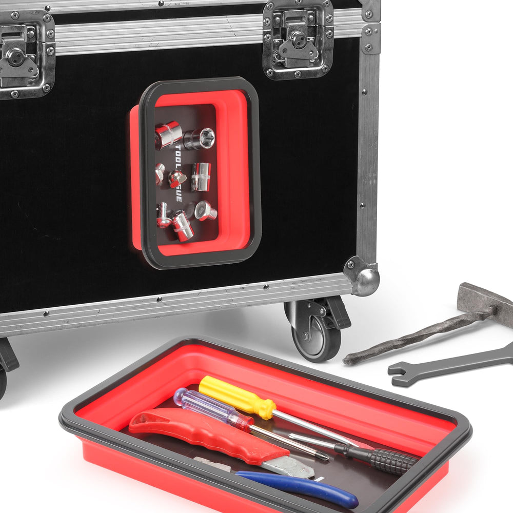 TOOLEAGUE trays folded for compact toolkit storage.