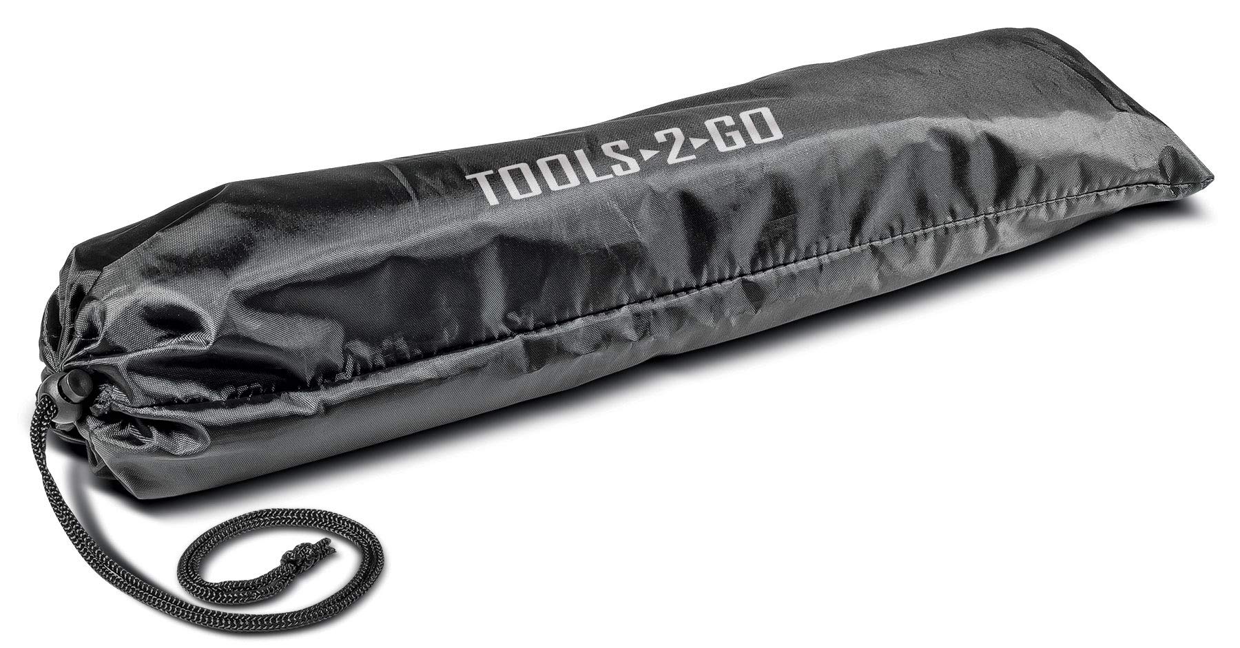 Tools-2-Go nylon storage bag neatly contains the complete set