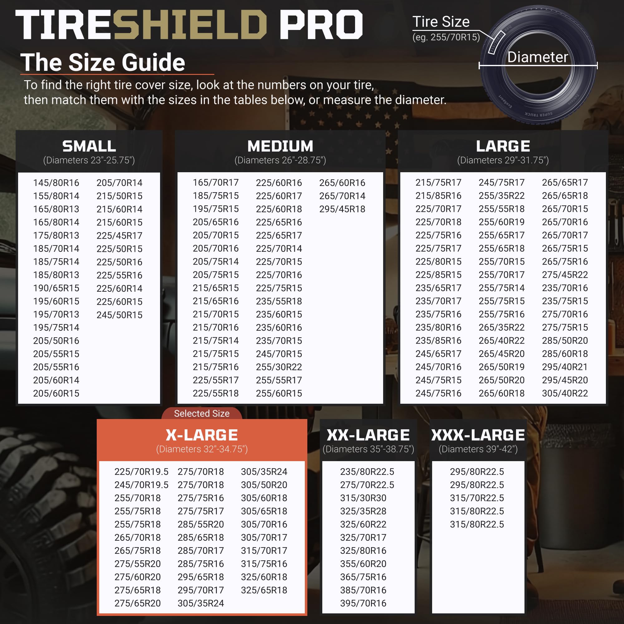 TIRESHIELD PRO storage bag keeps the set tidy in a vehicle.