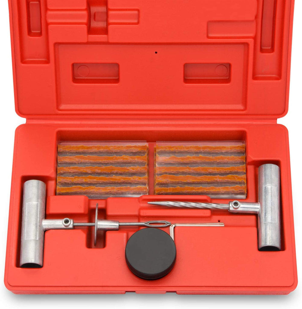 Tooluxe 50002L tire repair kit in blow-mold case for quick roadside fixes