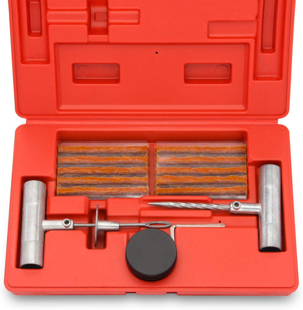 Tooluxe 50002L tire repair kit in blow-mold case for quick roadside fixes