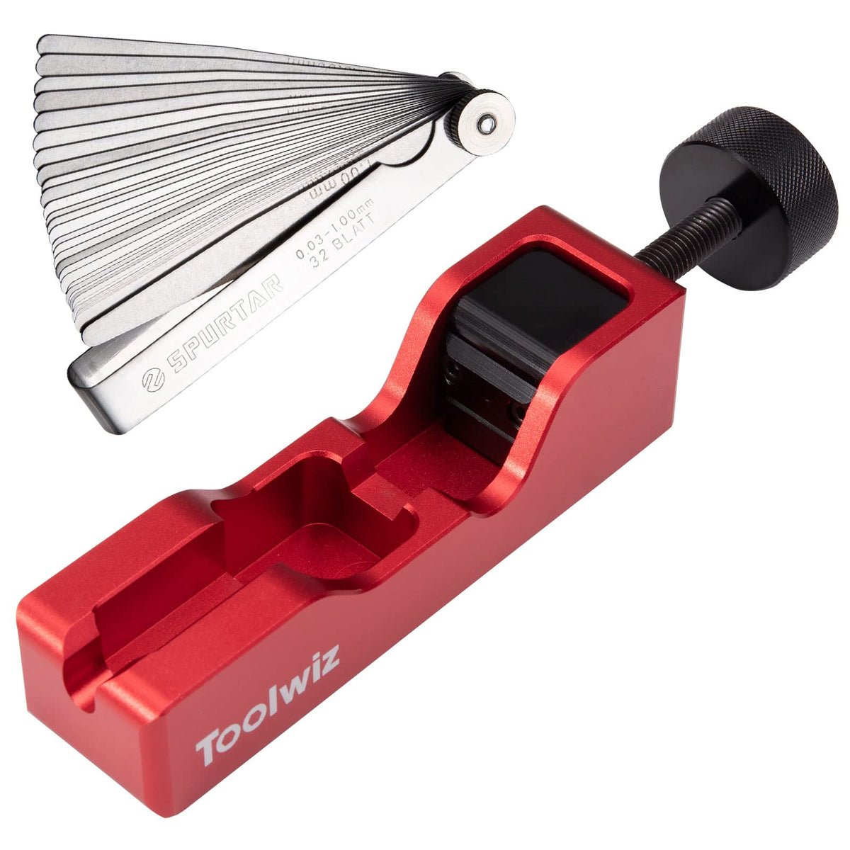 Toolwiz spark plug gap tool with 32-blade gauge for precise gaps.