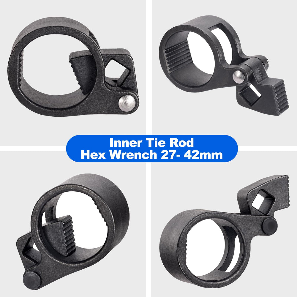 Toolwiz universal inner tie rod tool shown in workshop setup for smoother tie rod work.