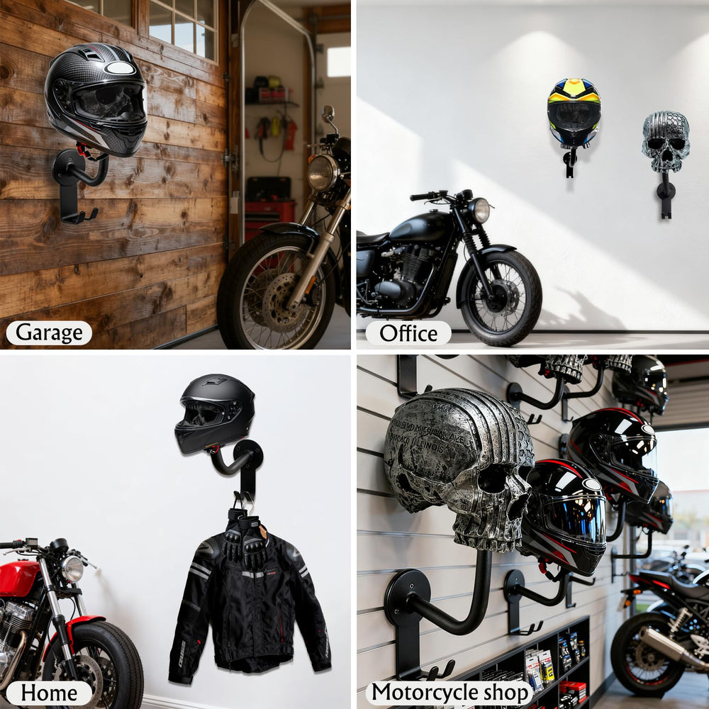 Tooyuart open-face and full-face helmets securely stored on the rack