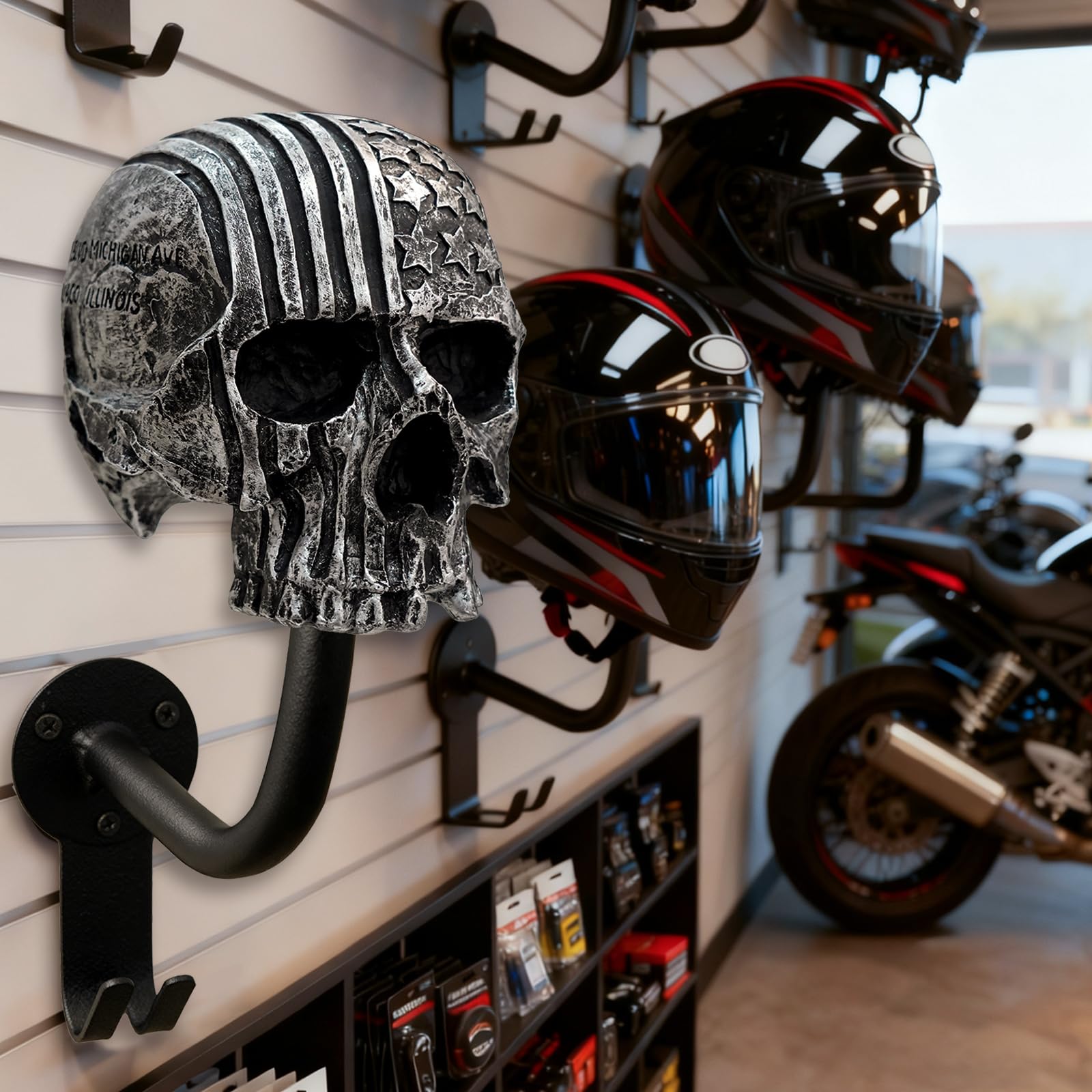 Tooyuart resin skull decor helmet holder as a display piece