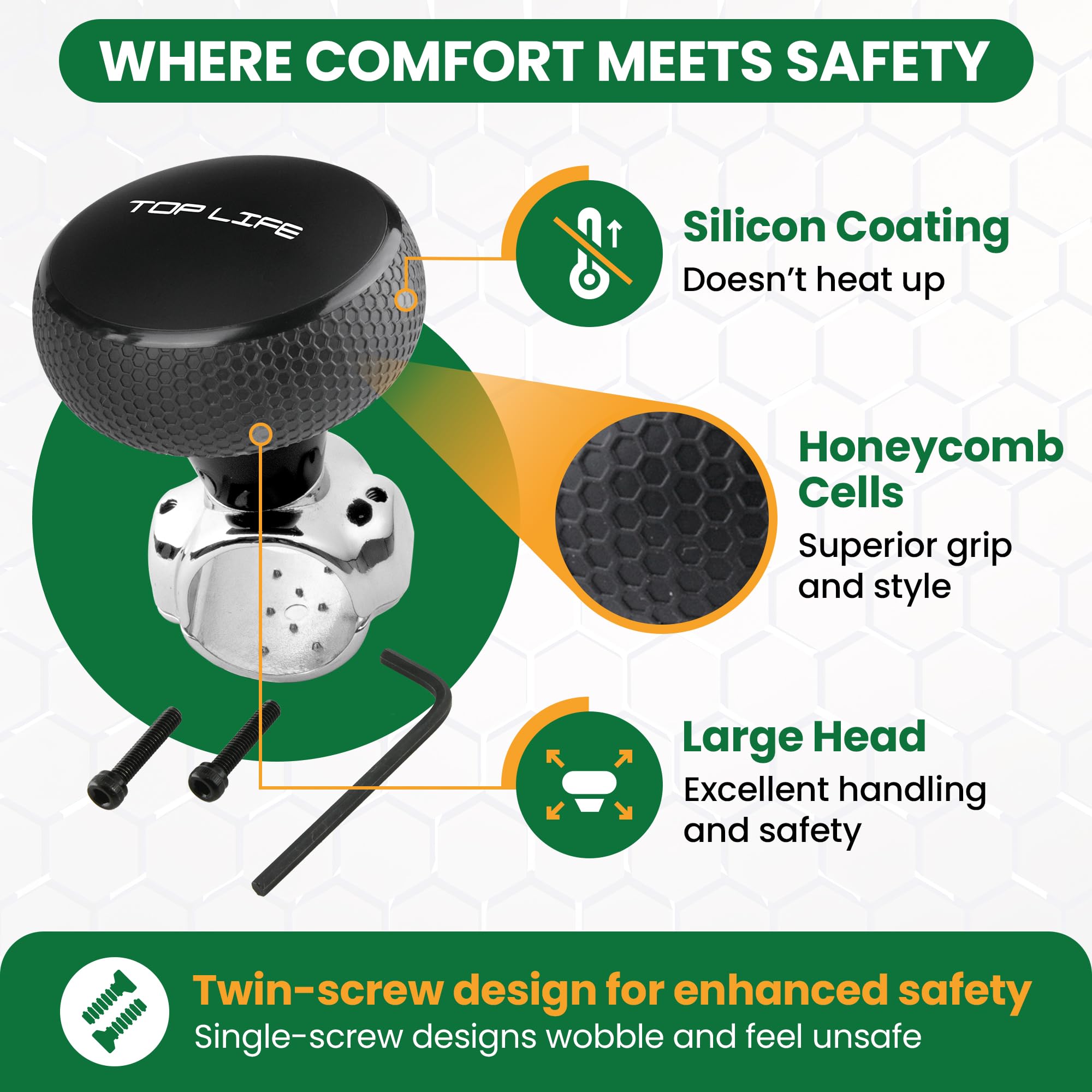 Top Life steering wheel knob large-head provides precise maneuvers and safer parking