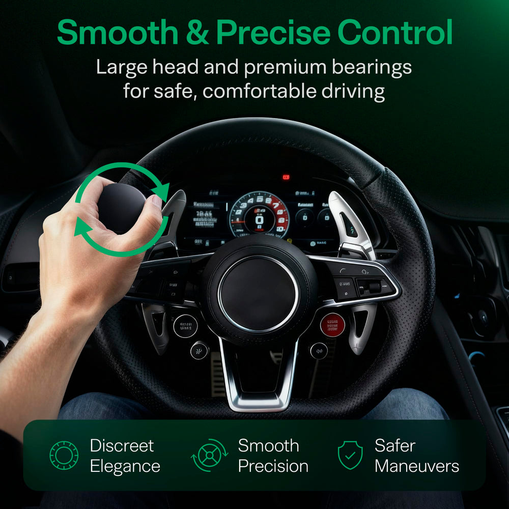 Top Life steering wheel knob no-logo design blends with interior and reduces distraction