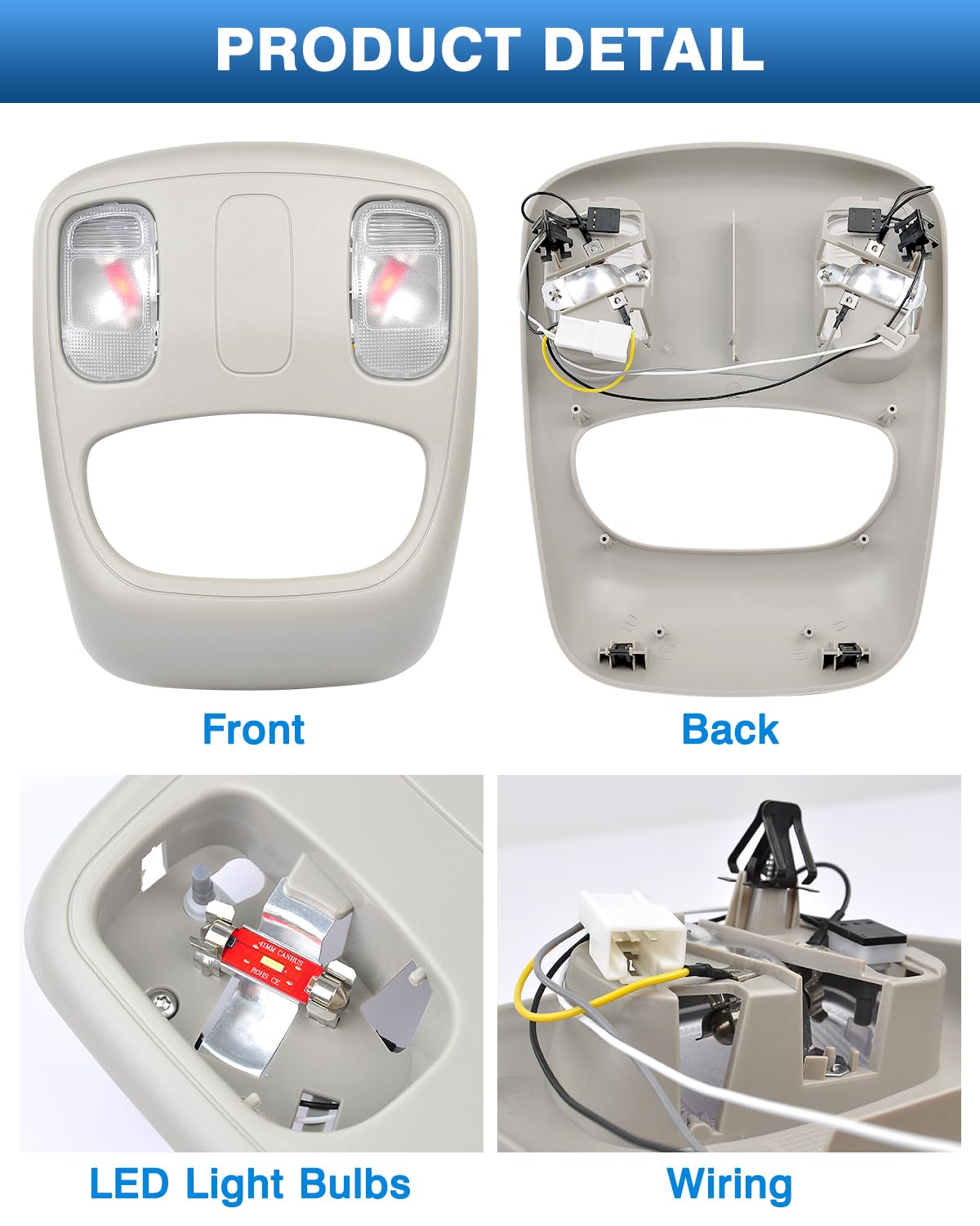 Top-Max Dodge Ram interior light assembly enhances night driving visibility.