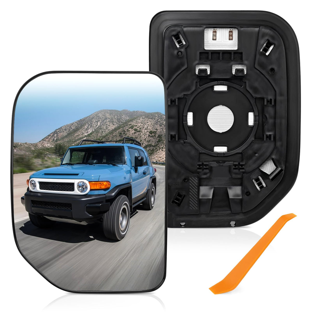 TOP-MAX driver side mirror glass for Toyota FJ Cruiser, left heated convex with backing plate.