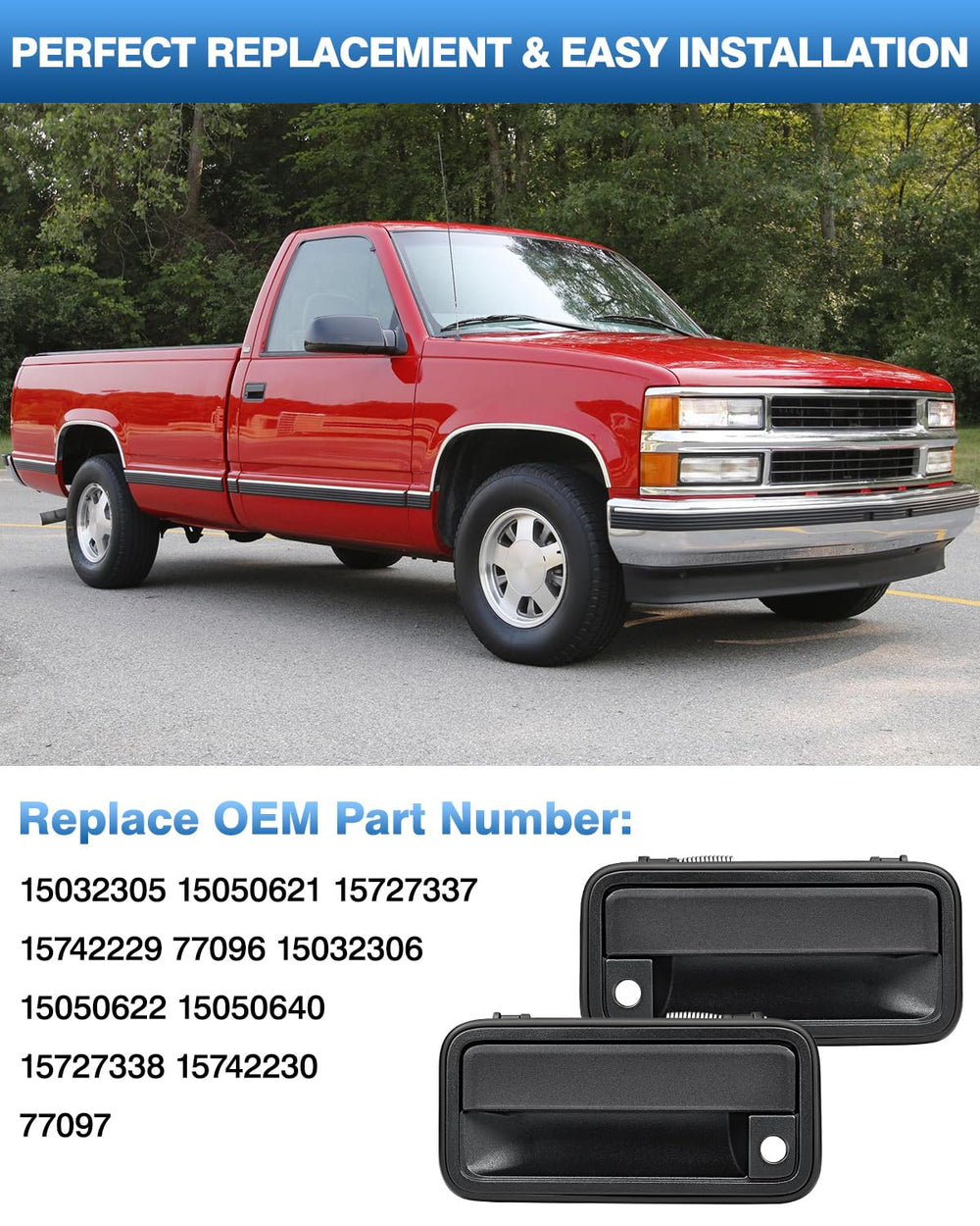 TOP-MAX exterior front door handle for Chevy C3500 features sturdy metal finish.