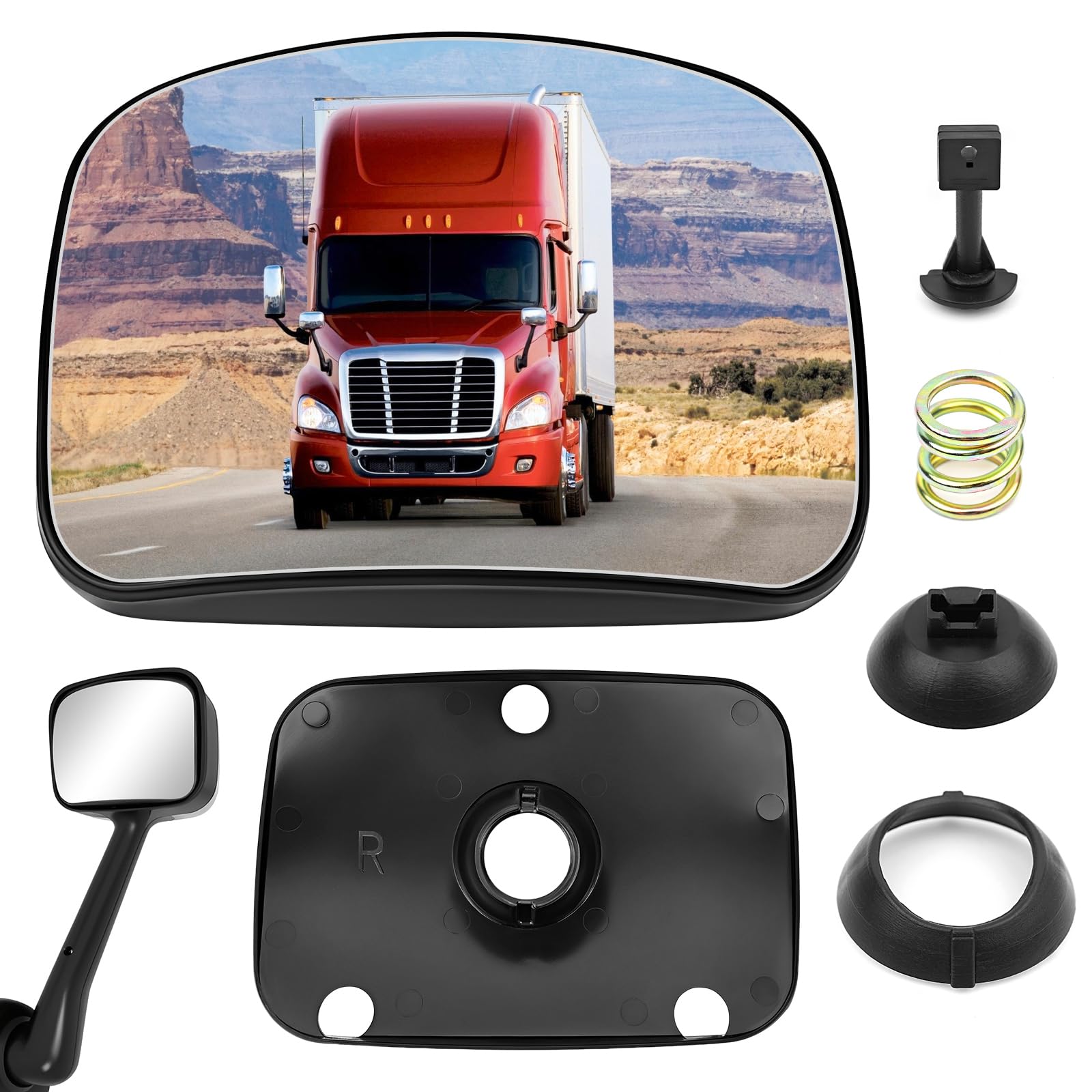 Top-Max hood mirror glass passenger-side with convex view for wider field of vision.