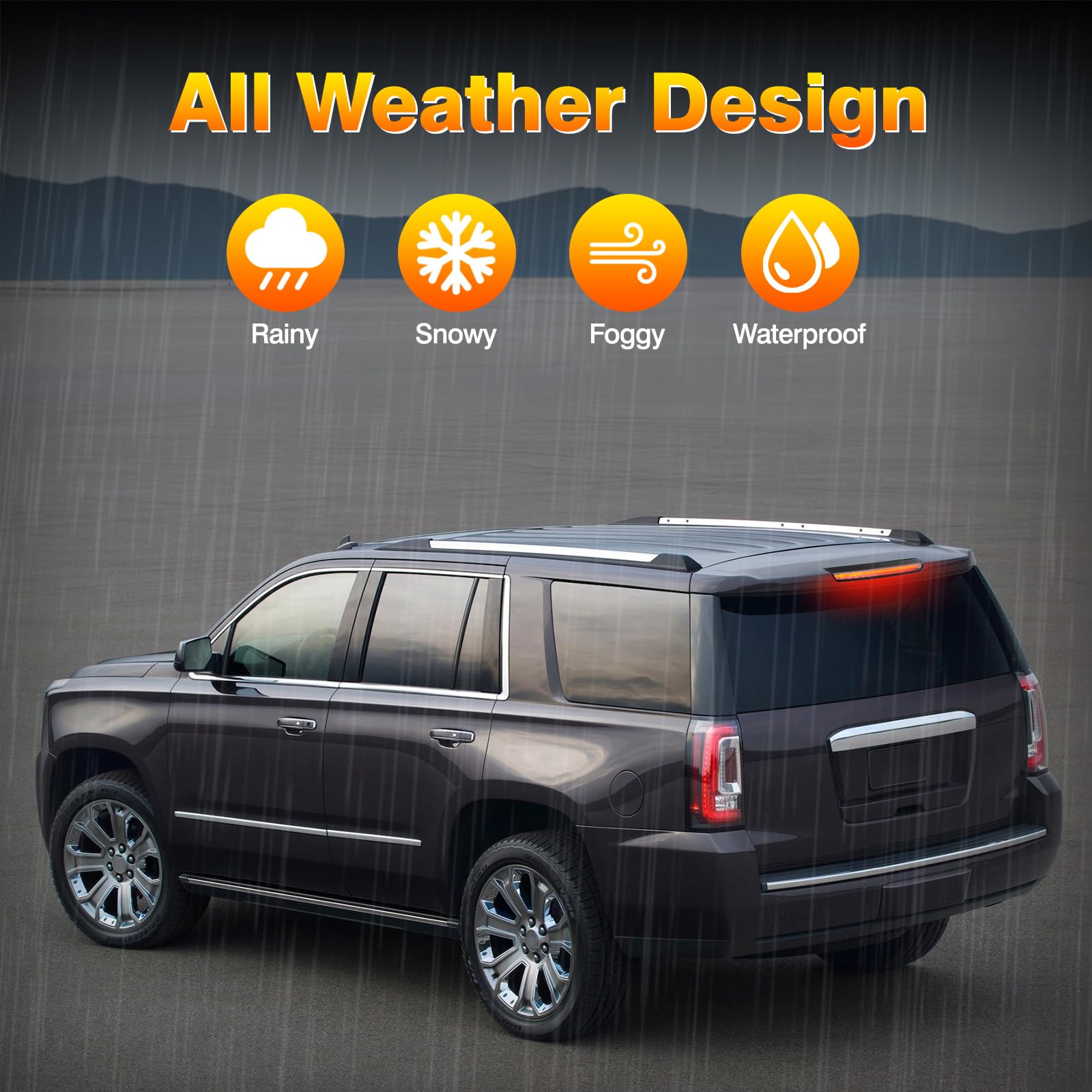 TOP-MAX LED light on vehicle; durable rear assembly withstands rain and snow.