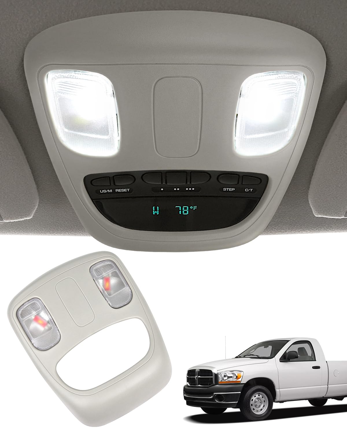 Top-Max overhead console dome light front view for Ram interior illumination.