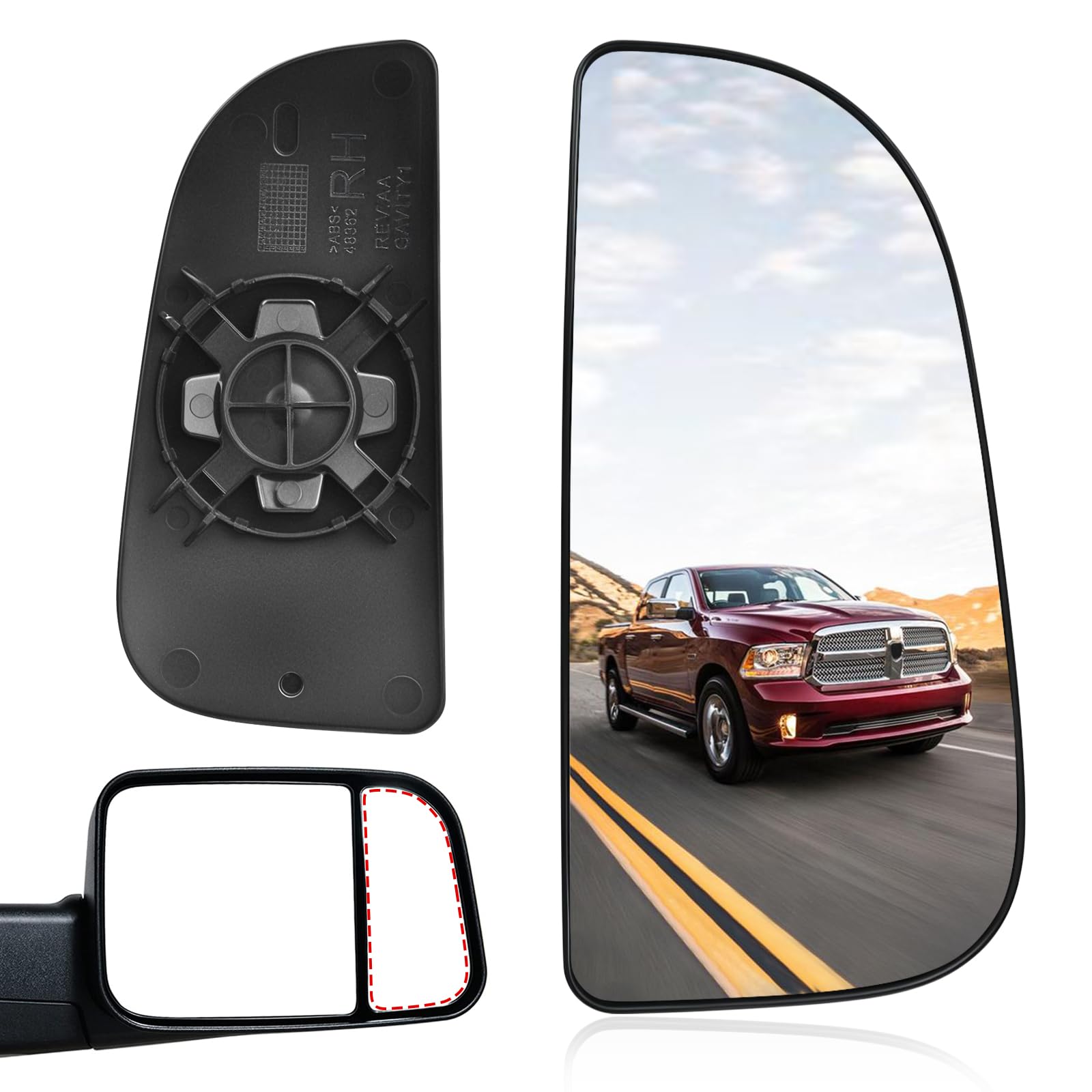 TOP-MAX right passenger lower mirror glass for Ram enhances rear visibility