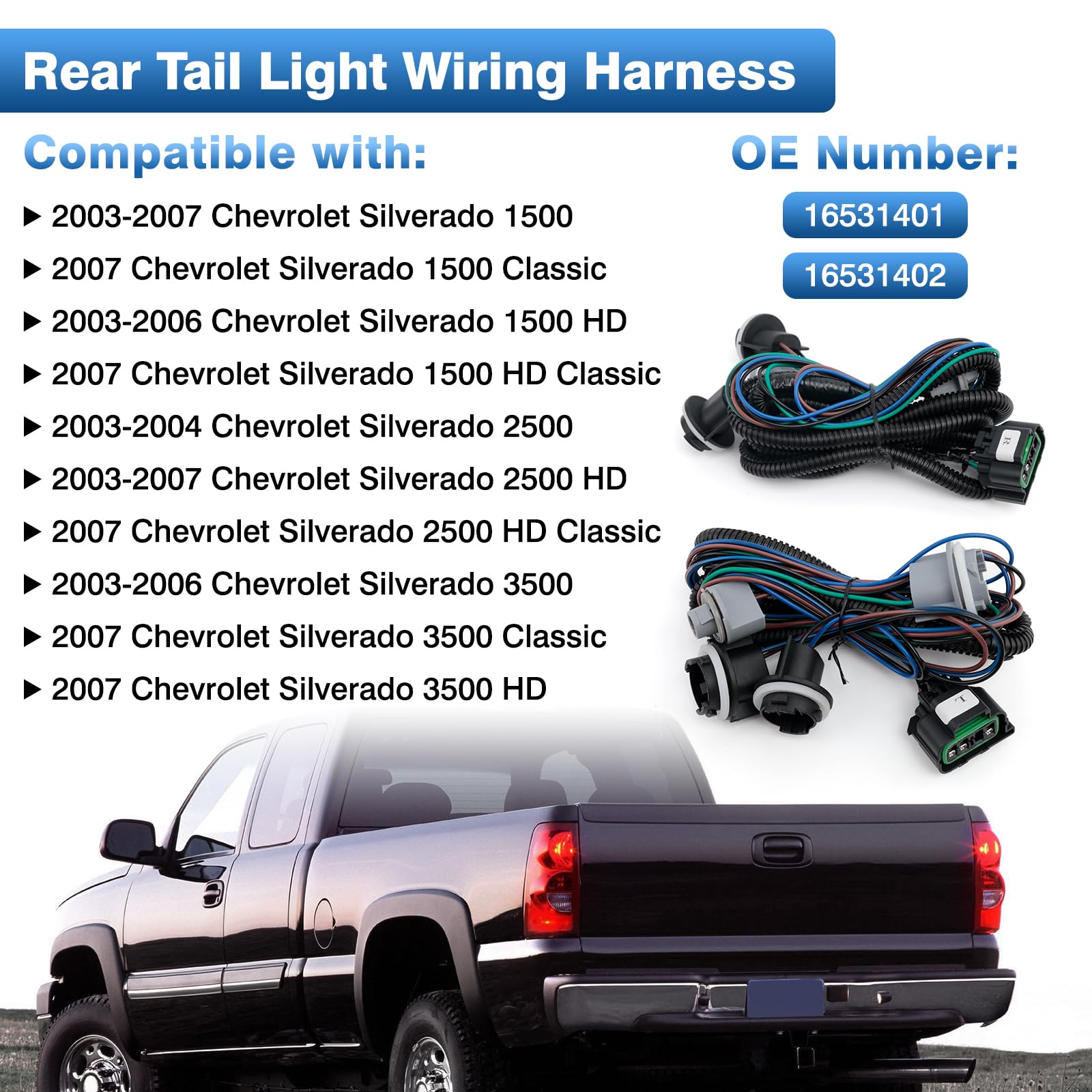 Top-Max tail light harness right side for Silverado ensures stable power and connections.