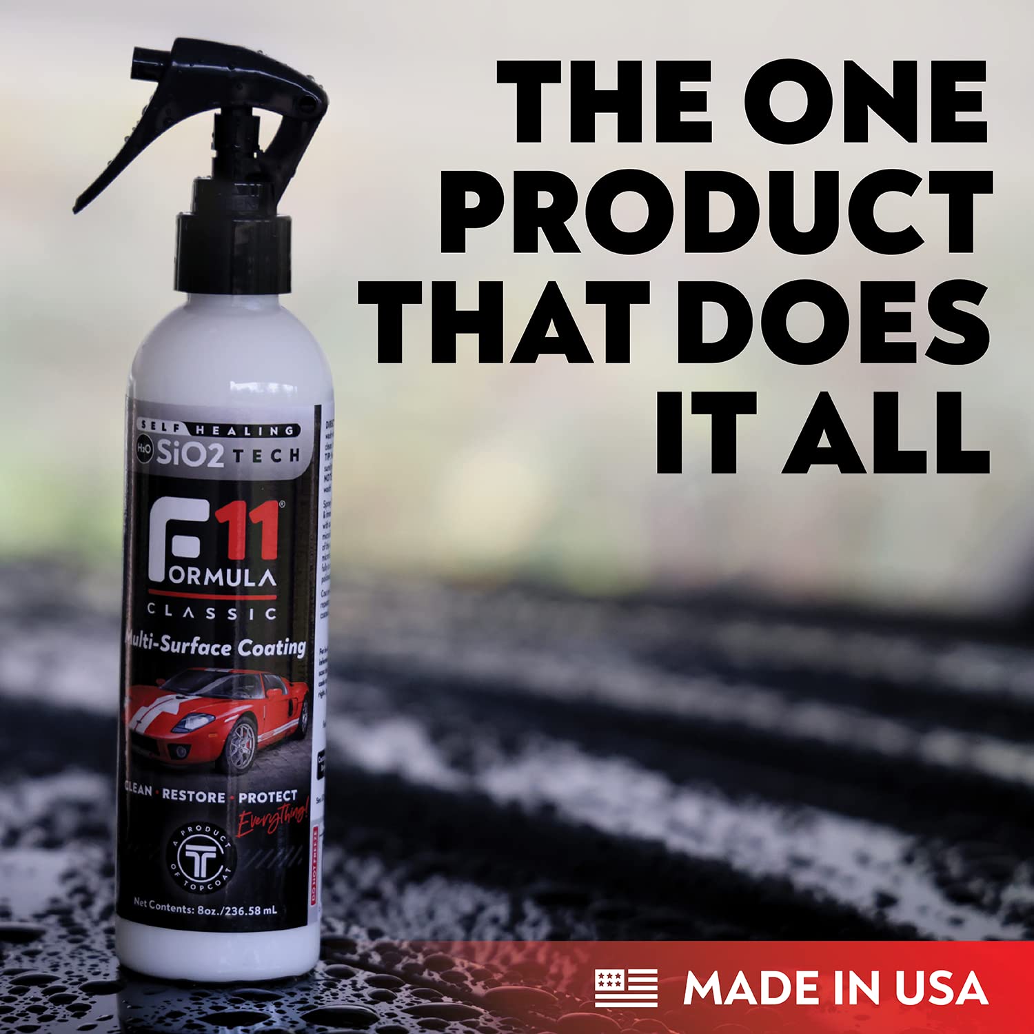 TopCoat F11 mist-application highlights quick coverage and a high-gloss finish.