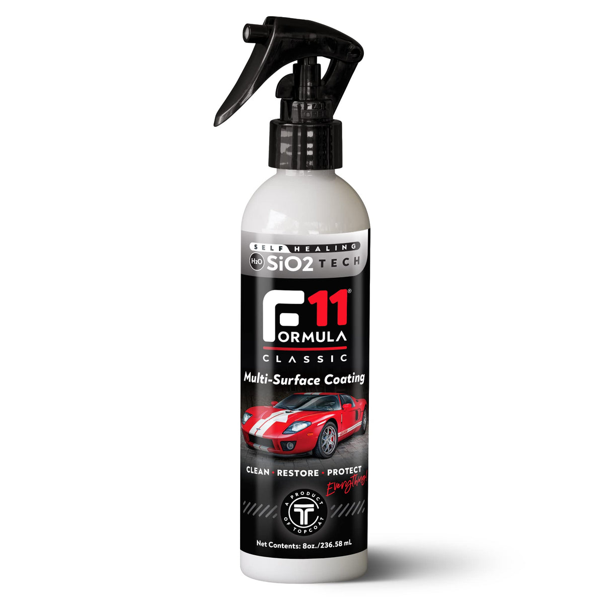 TopCoat F11 spray bottle delivering an even mist for quick, lasting shine.