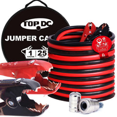 TOPDC jumper cables with heavy clamps for secure battery boost.