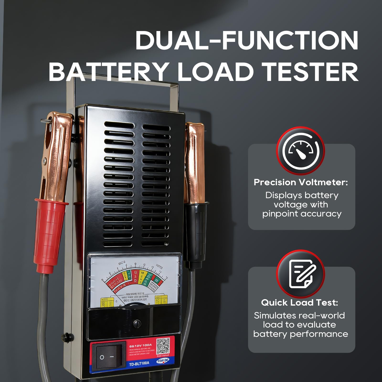 TOPDC 100A load test supports evaluating cranking power accurately.