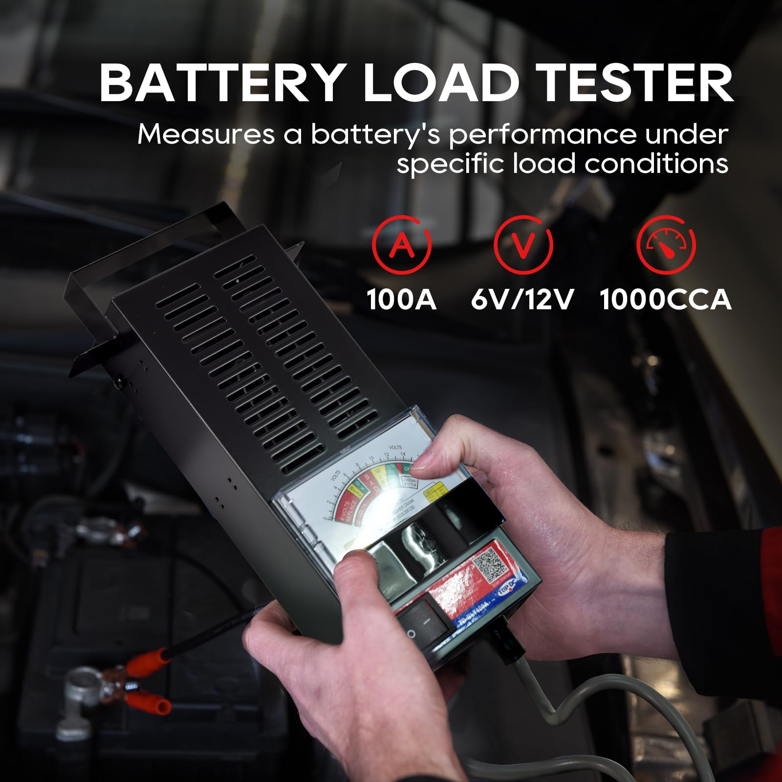 TOPDC battery load tester 100-1000 CCA for quick health readings.