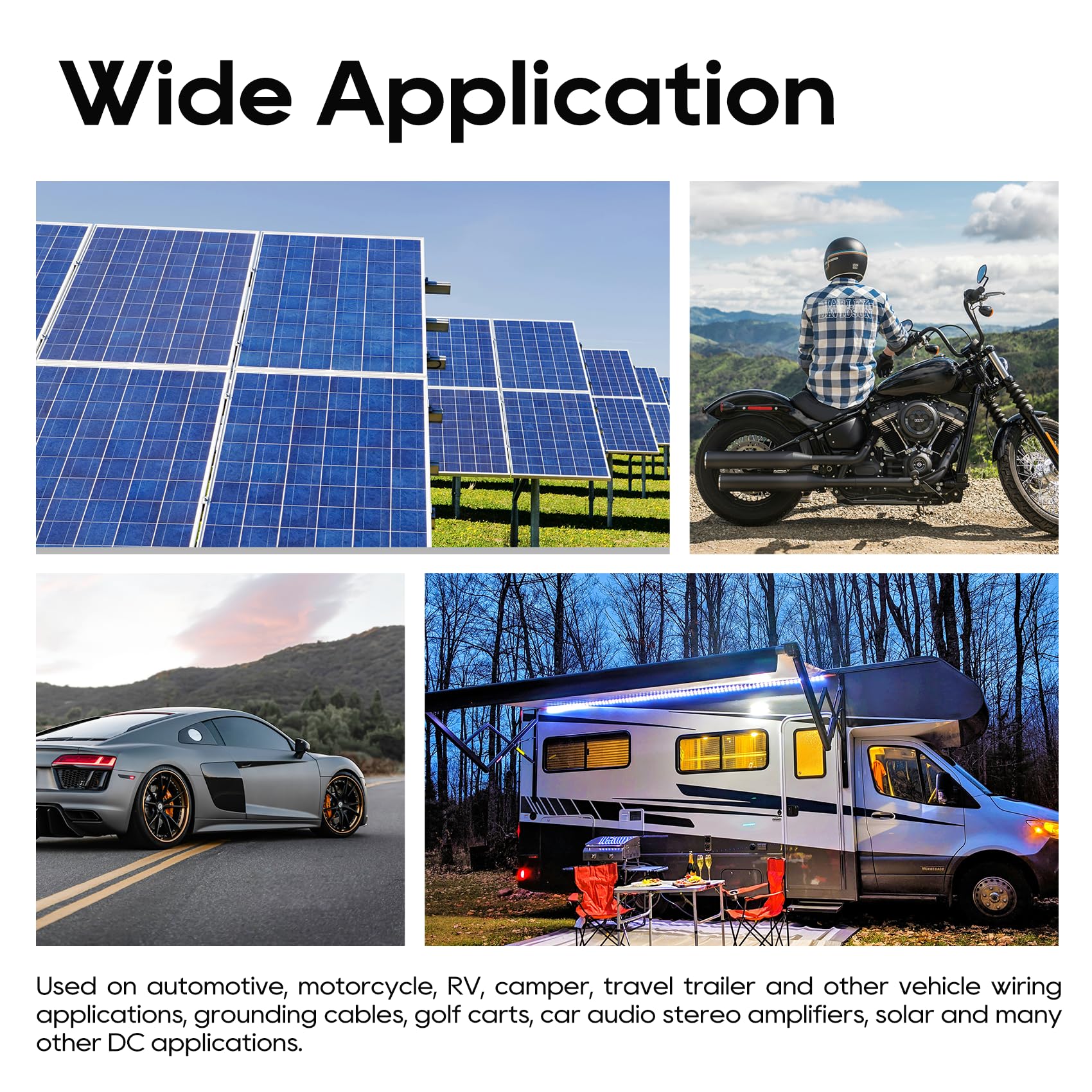 TOPDC vehicle battery cable suitable for cars, trucks, RVs, and solar systems.