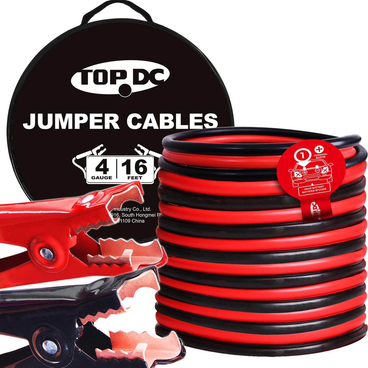 TOPDC TD-P0416 jumper cables in carry bag for safe roadside boosts