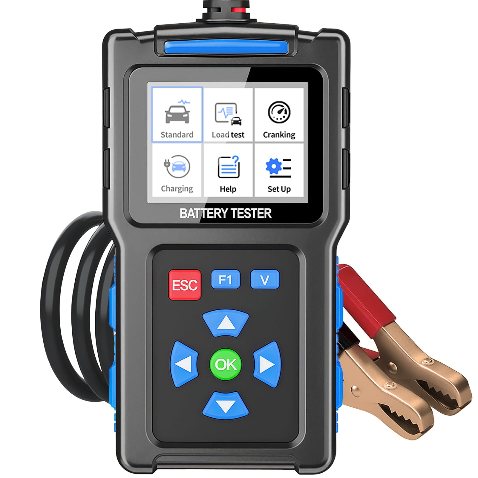 TopDiag BT300 front panel display shows quick battery health results.