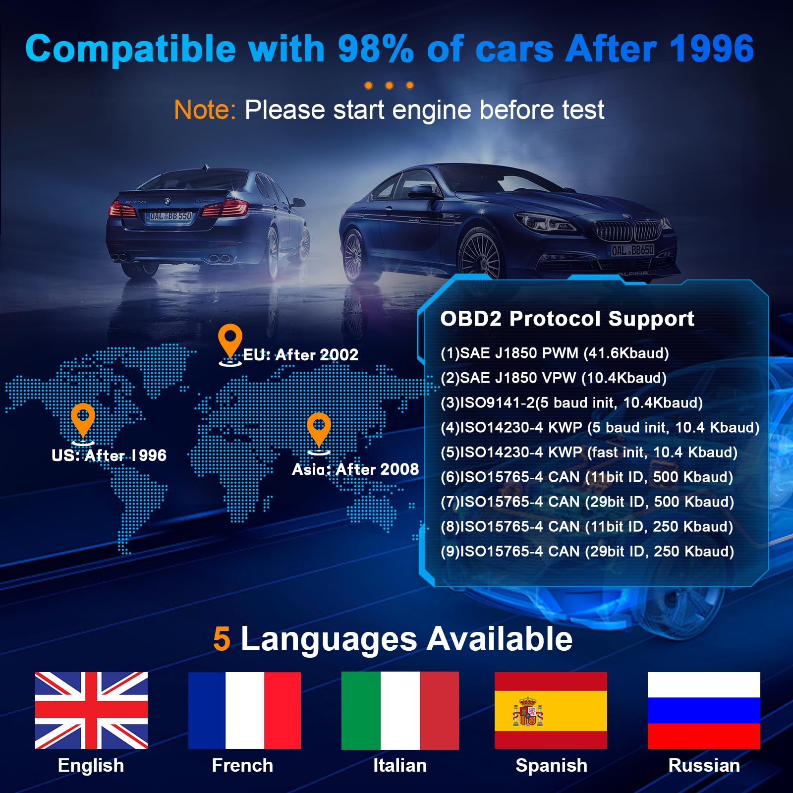 TopDiag T200 packaging highlights multilingual support for global users