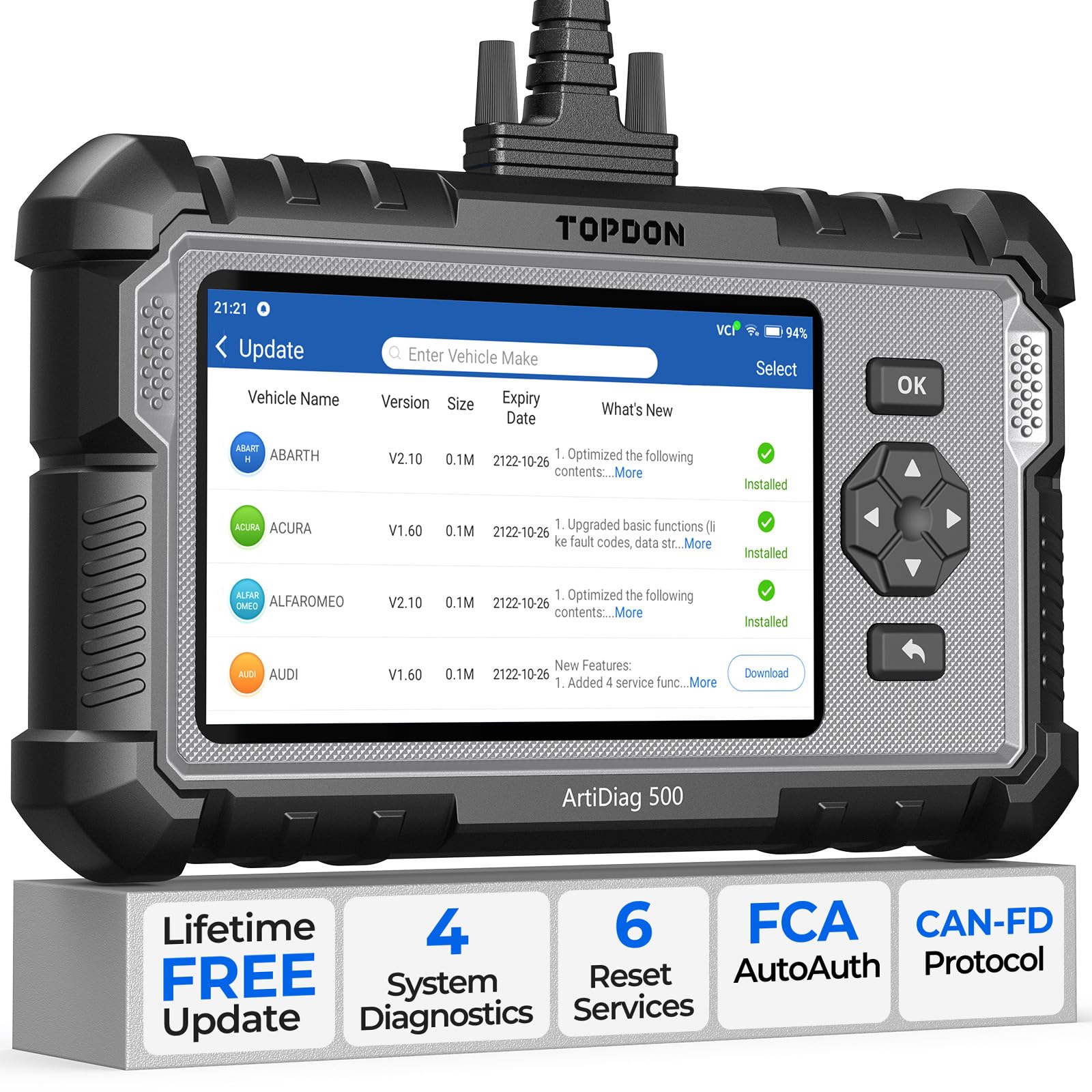 Topdon AD500 front panel for quick DIY diagnostics and easy navigation