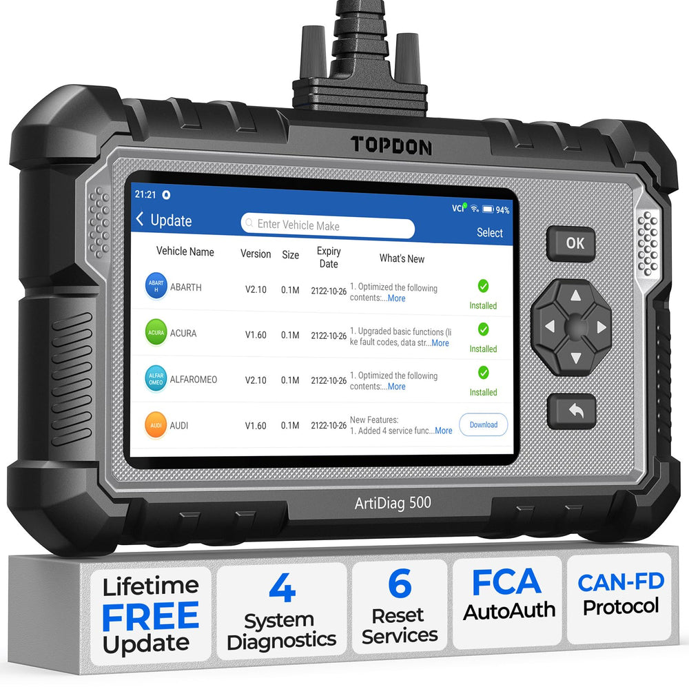 Topdon AD500 front panel for quick DIY diagnostics and easy navigation