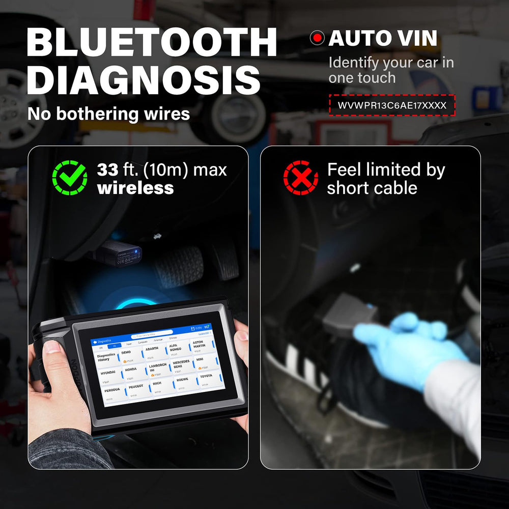 Topdon AD800BT power adapter connected for on-vehicle diagnostics.