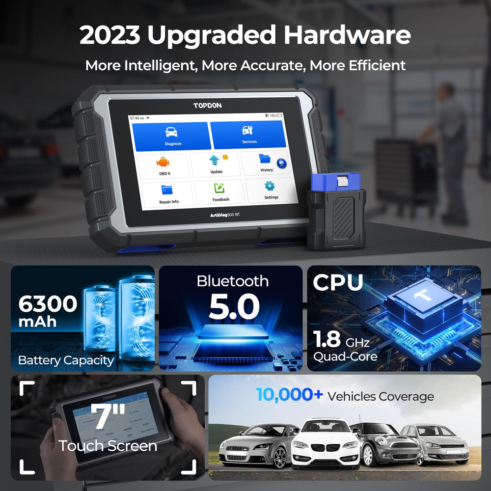 TOPDON AD900BT 7-inch touchscreen displaying clear results and menus
