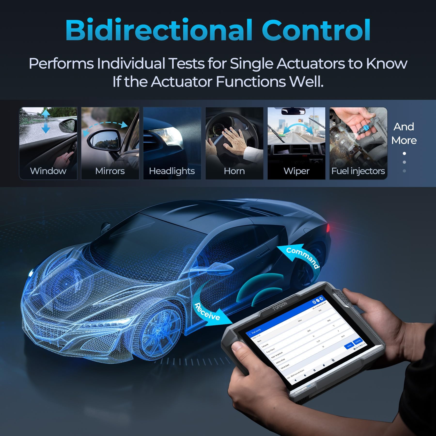 TOPDON ArtiDiag900 Lite bidirectional control enables rapid testing.