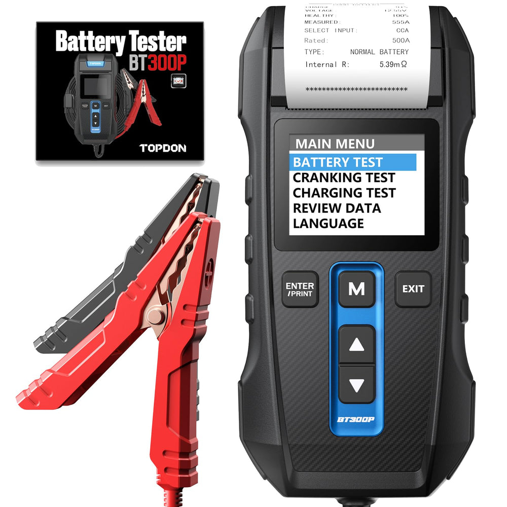 TOPDON BT300P battery tester display showing quick health check results