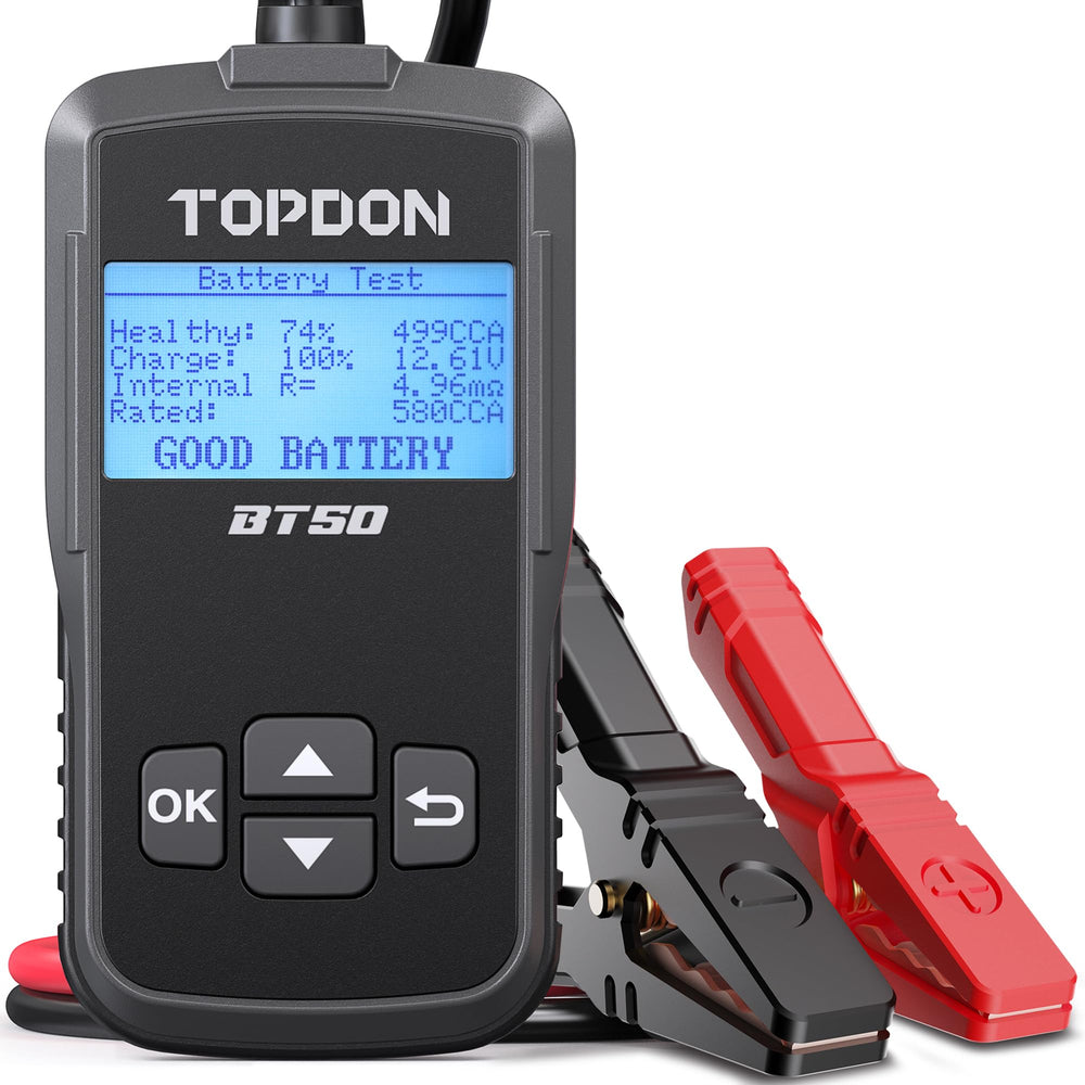 TOPDON BT50 battery health diagnostic shows battery status at a glance.