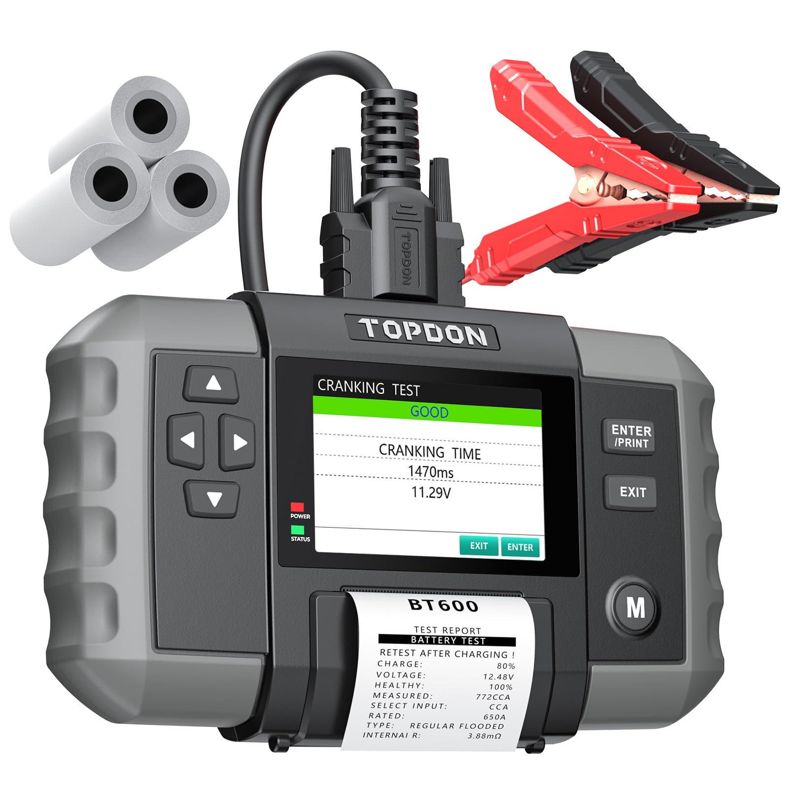 TOPDON BT600 front view battery tester for quick diagnostics.