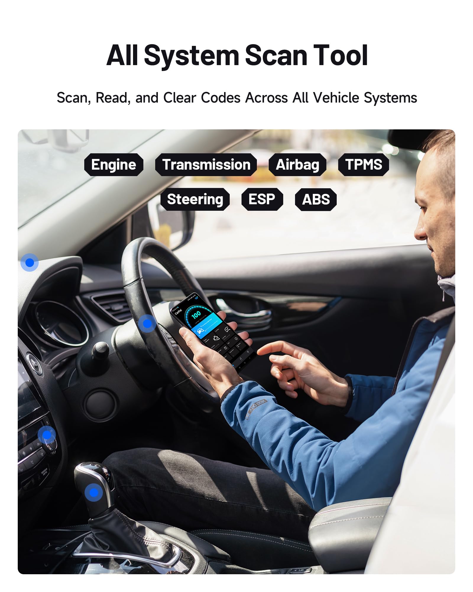 TOPDON CarPal-US diagnostic screen displaying engine and safety data