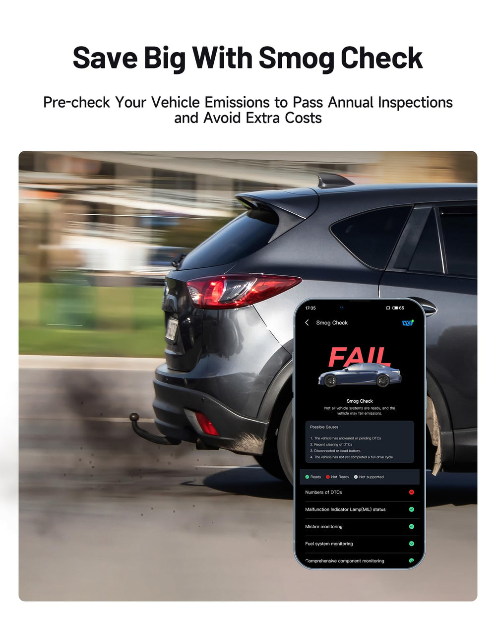TOPDON CarPal-US Smog Check results and emissions readiness