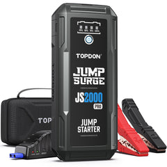TOPDON JS2000Pro front view, compact jump starter ready for roadside emergencies
