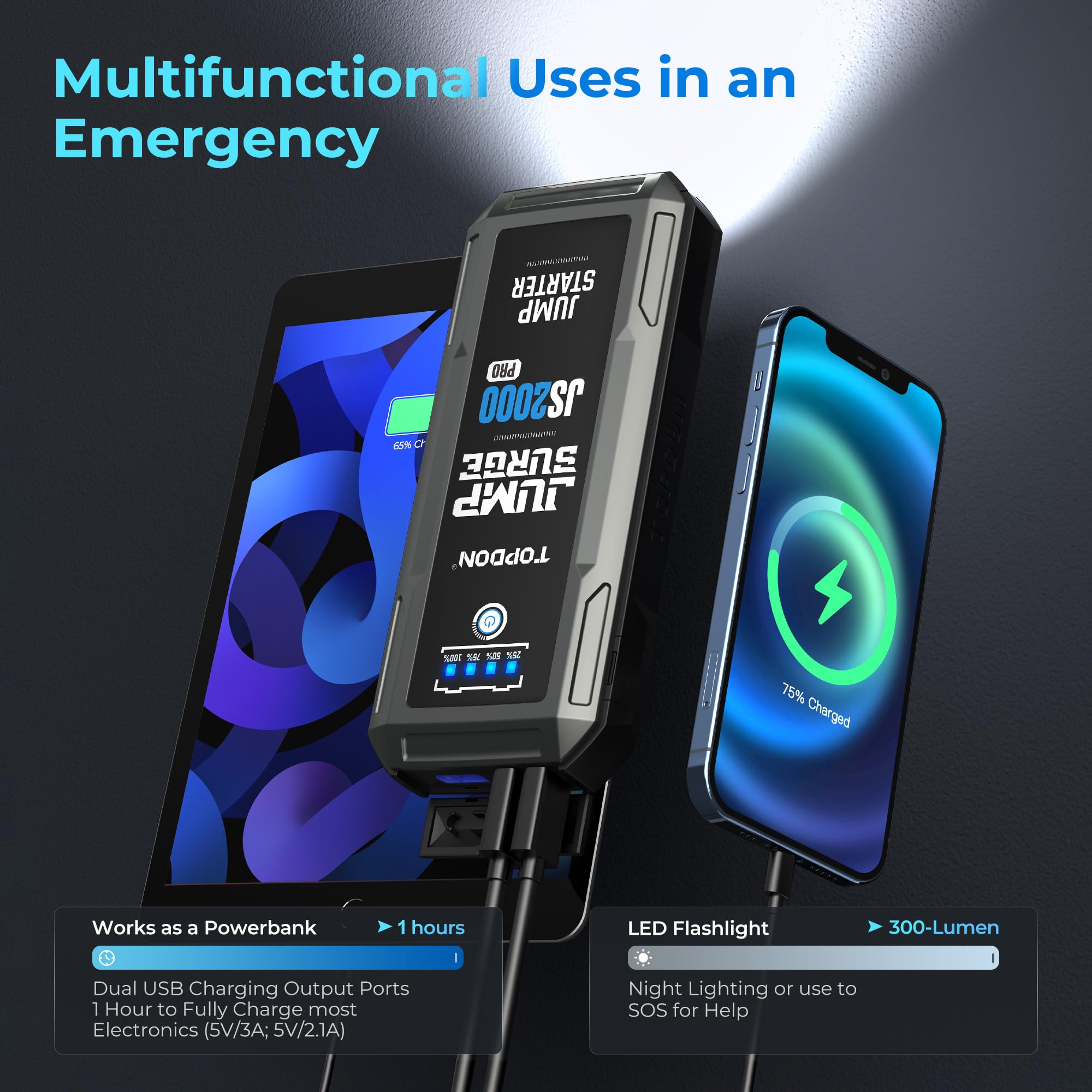 TOPDON JS2000Pro USB-C output powers devices on the go