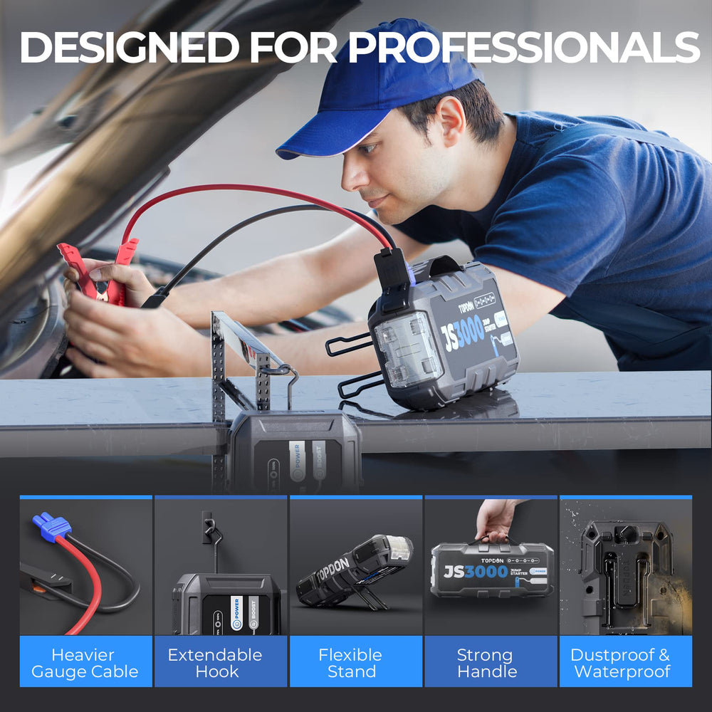 TOPDON JS3000 heavy-duty cables withstand tough jump-start tasks