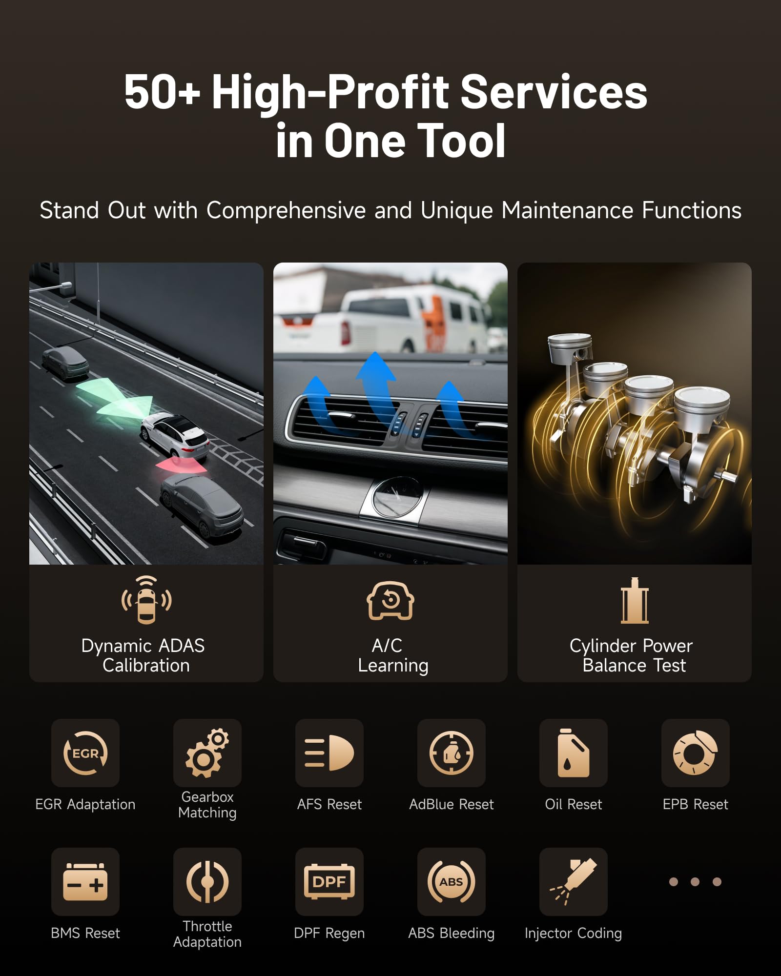 TOPDON ONE offers 50+ service functions including ADAS and TPMS.
