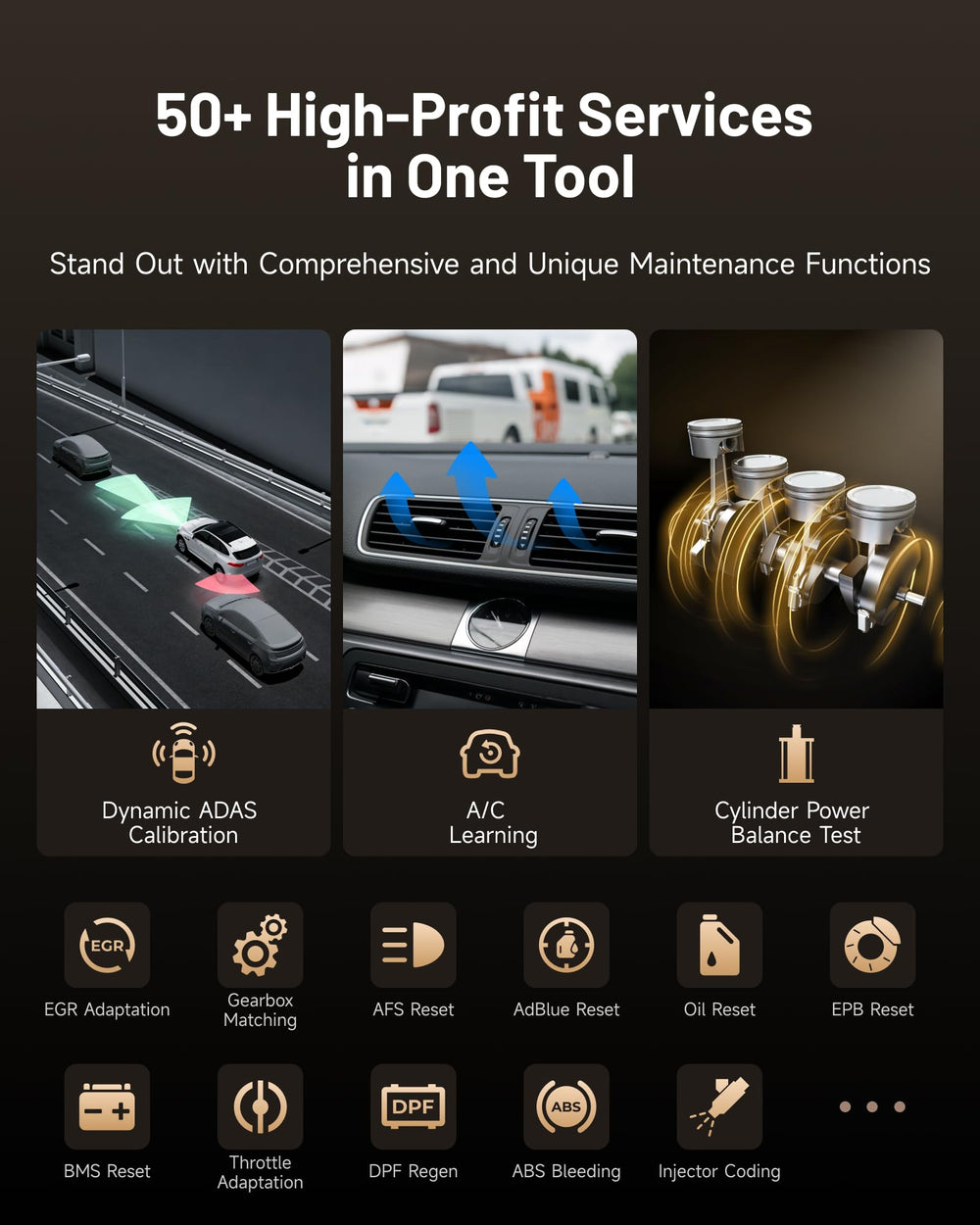 TOPDON ONE offers 50+ service functions including ADAS and TPMS.