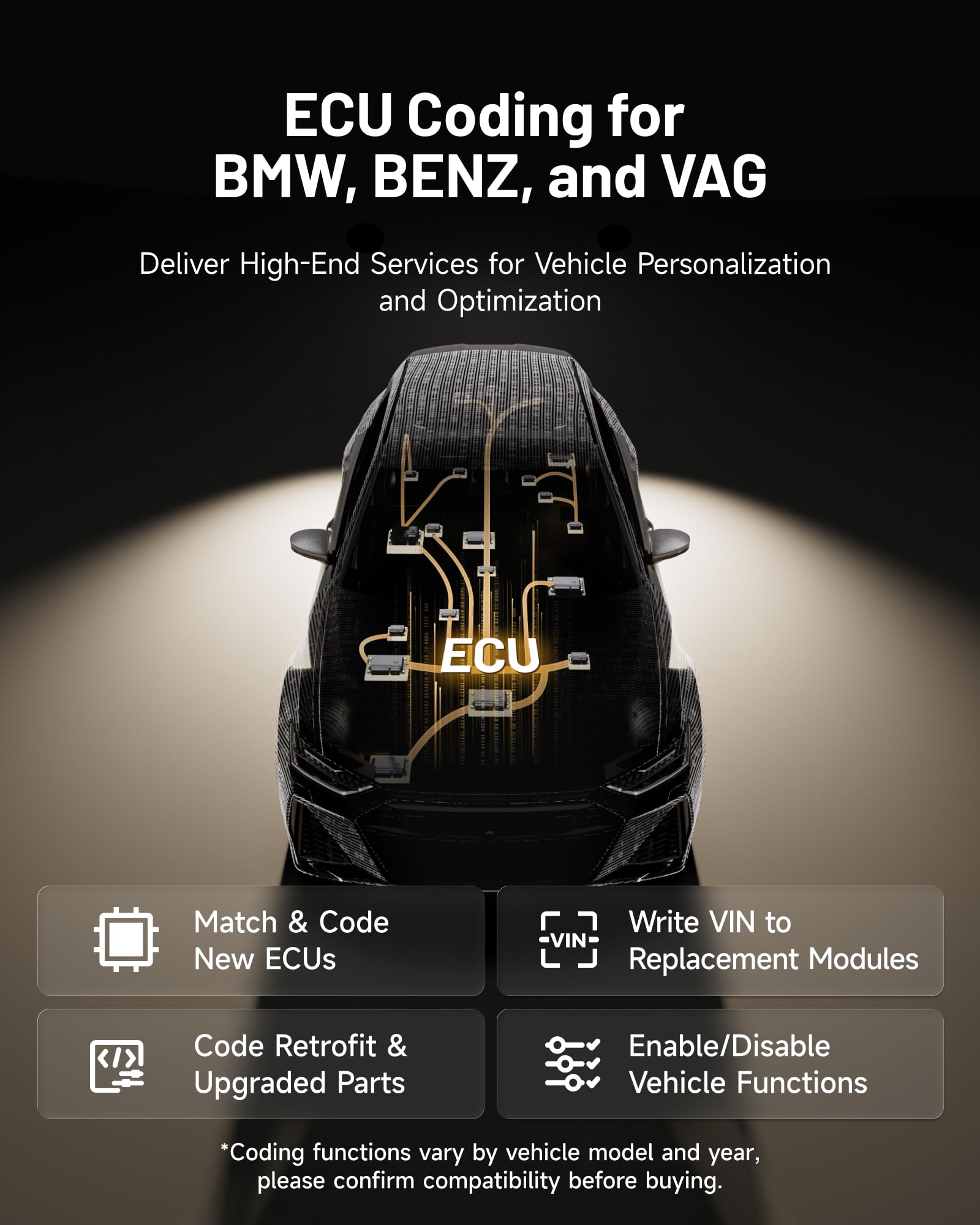 ECU coding and hidden feature activation for BMW, Mercedes, VW.
