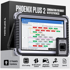 TOPDON Phoenix Plus 2 device front view for versatile workshop diagnostics.