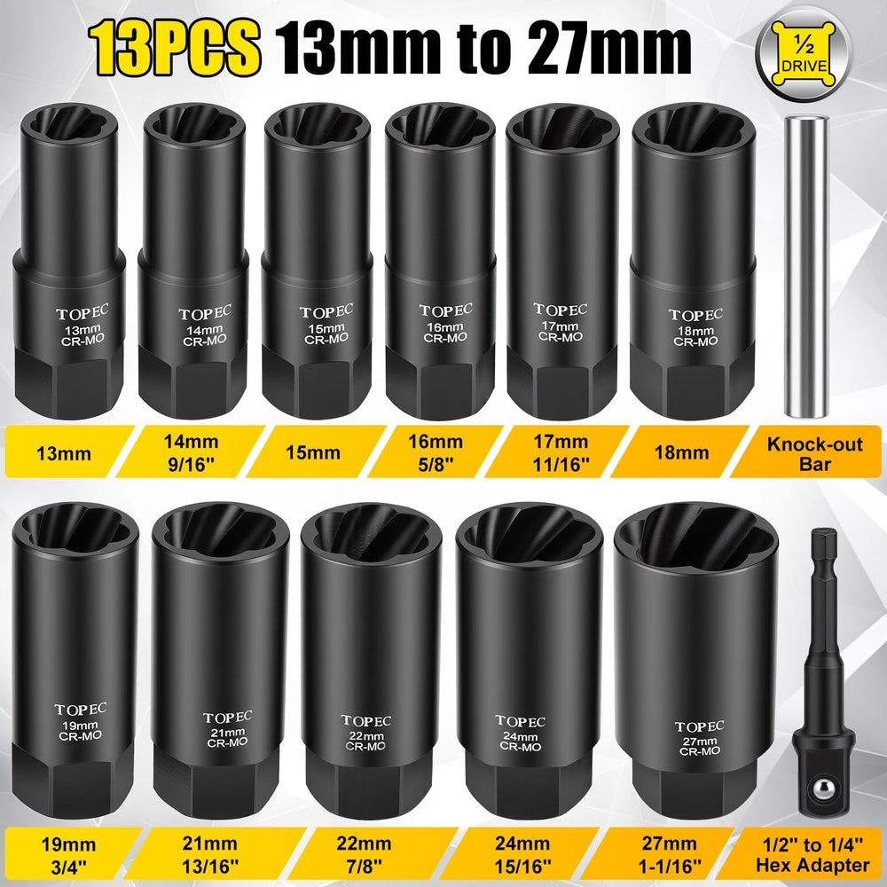 Topec 1/2-inch drive adapter with hex compatibility for tools.